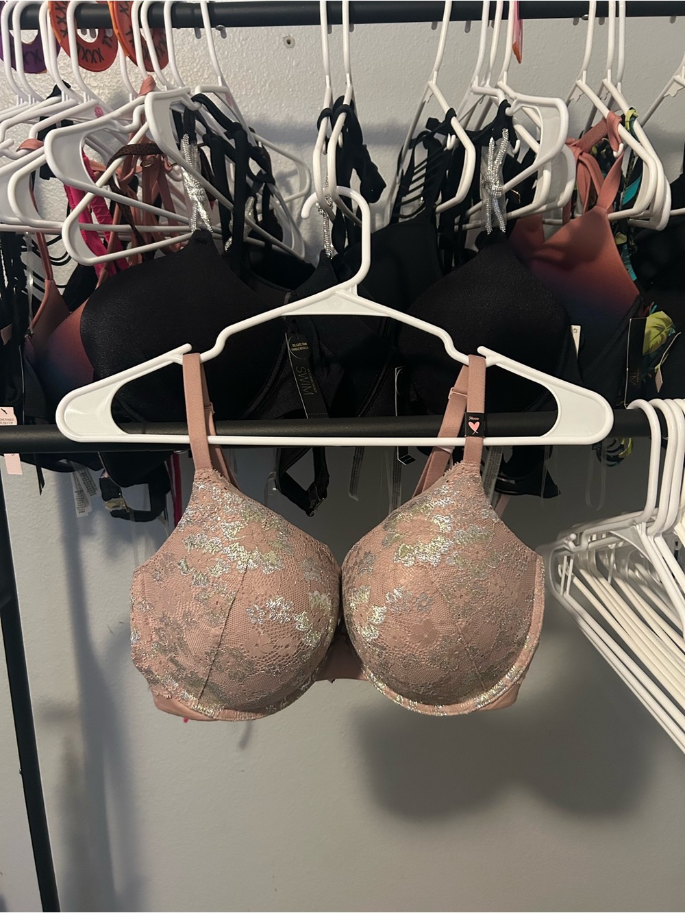 Victoria's Secret Metallic Lace Bra - Dusty Rose & Silver